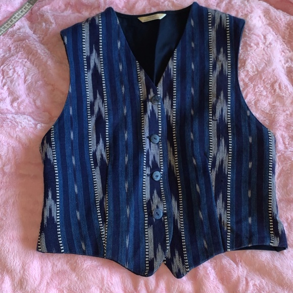 Vtg Navy Blue ikat marks & Spencer Women's Vest M - Picture 2 of 15